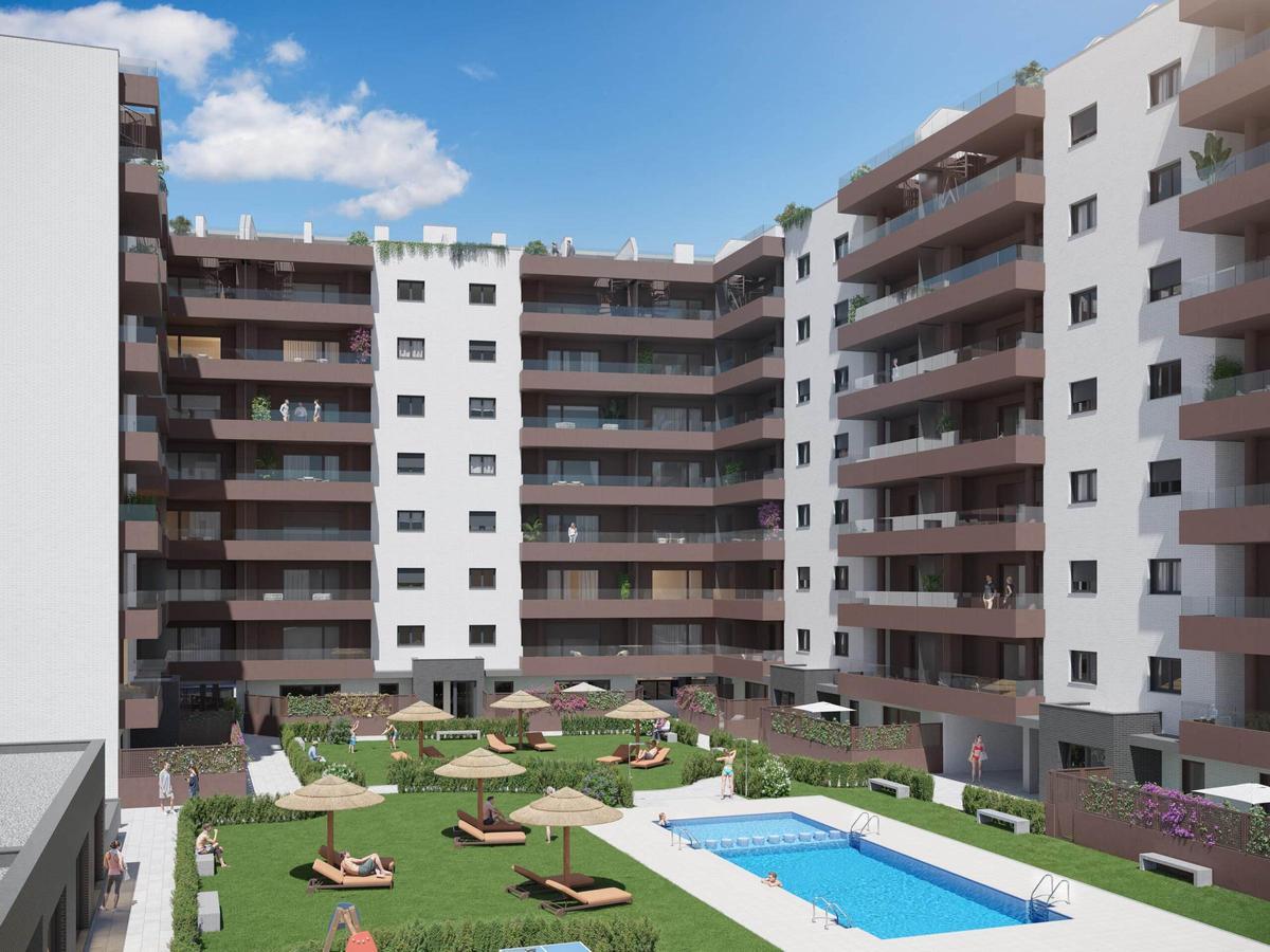 Recreación de la urbanización de 91 viviendas libres de LMB en la avenida Cataluña de Zaragoza.