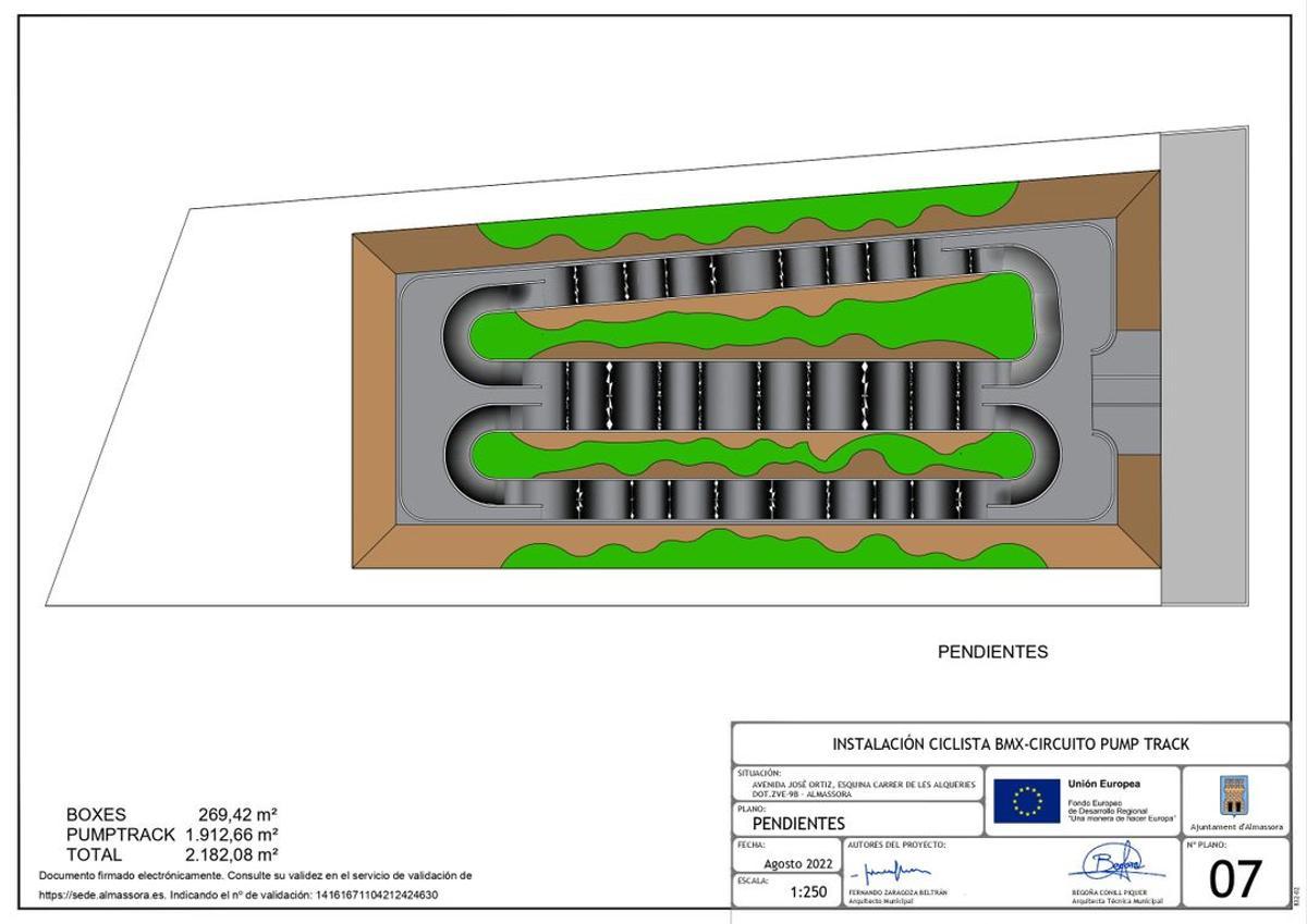 Plano que muestra cómo será el circuito de 'pump track' de Almassora.