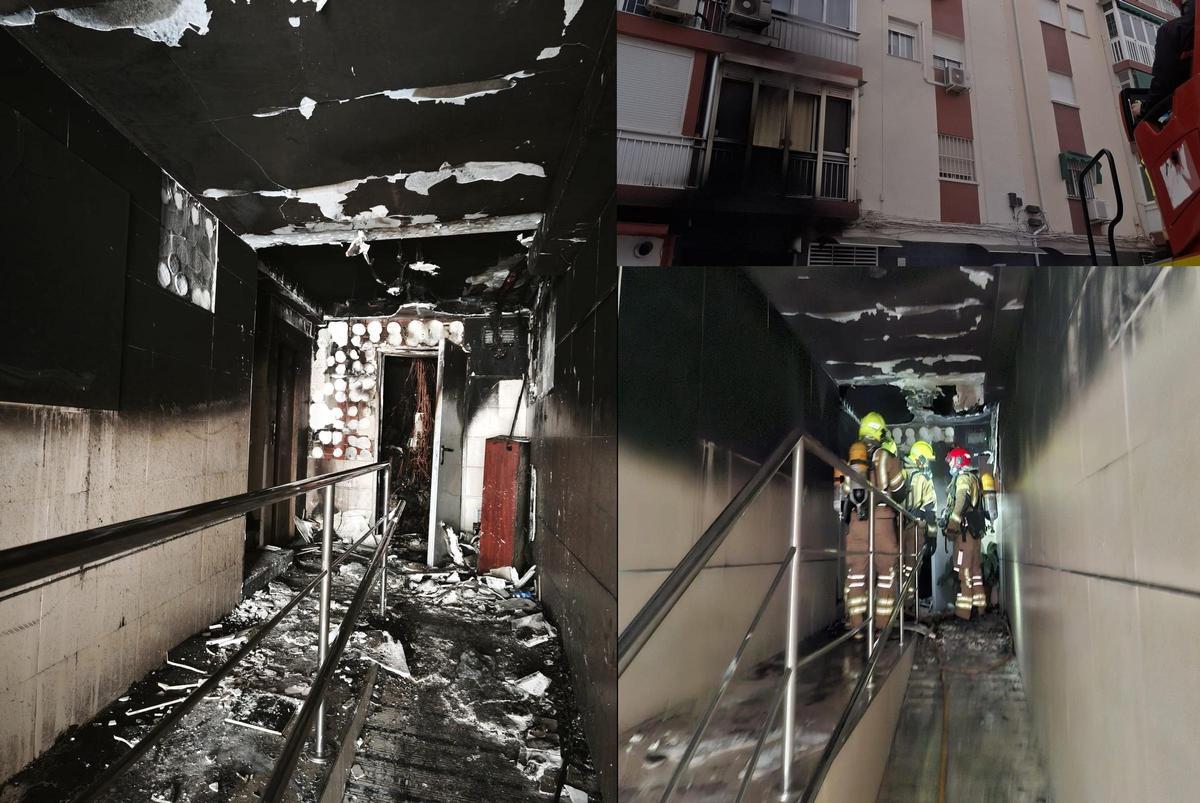 Interior y exterior del edificio tras el incendio.