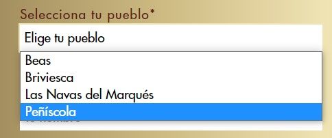 Desplegable que aparece al pinchar encima de la opción &#039;Elige tu pueblo&#039;.