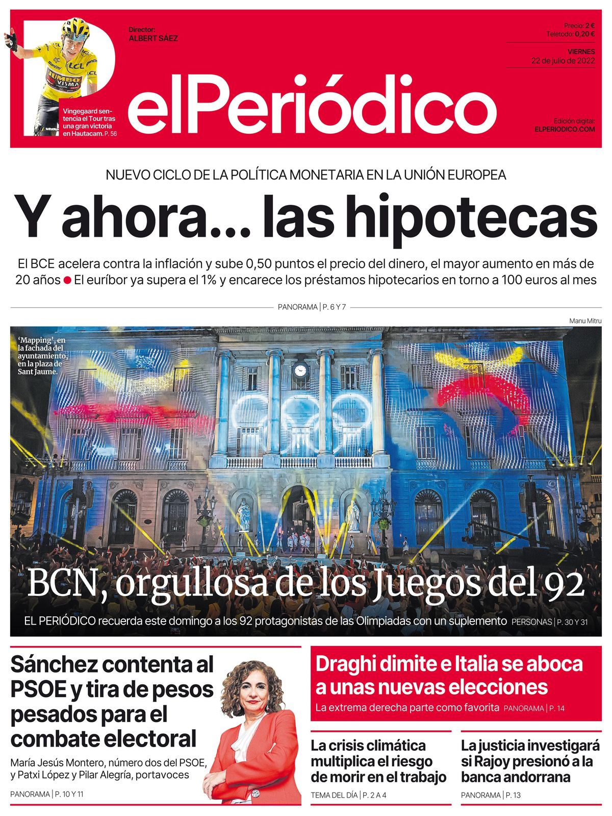 La portada d’EL PERIÓDICO del 22 de juliol del 2022 La portada d’EL PERIÓDICO del 22 de juliol del 2022