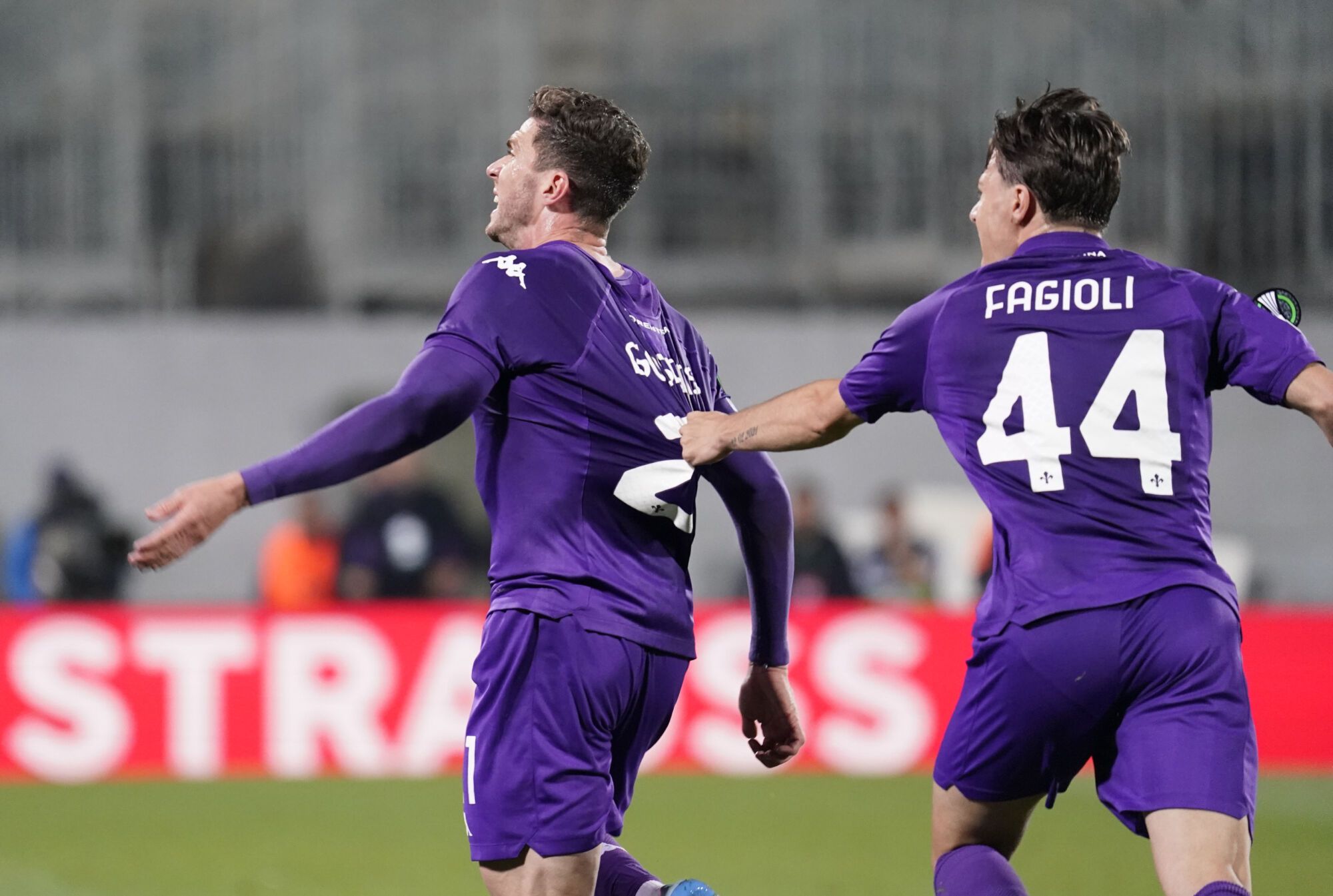 Fiorentina’s Robin Gosens celebrates after scoring the goal of 1-1 during the UEFA Conference League soccer match between Fiorentina and Betis at Artemio Franchi stadium in Florence, Italy - Thursday, May 08, 2025. (Photo by Marco Bucco/LaPresse )