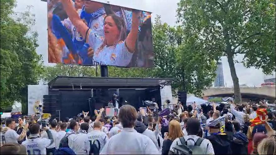 Ambientazo en la Fan Zone del Real Madrid en Wembley antes de la final de la Champions