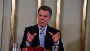 Santos, durante su comparecencia en Olso, el día antes de recibir el Nobel de la Paz.