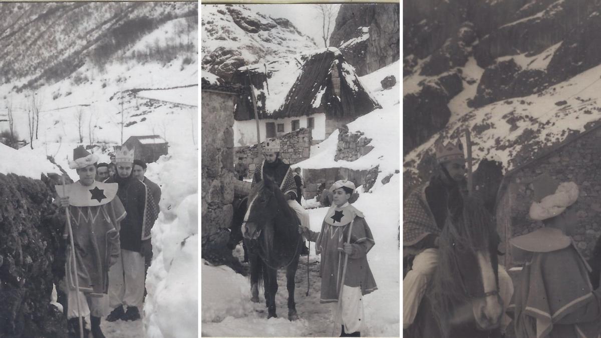 Tres imágenes de la llegada de los "Reyes Magos" de Vetusta en 1961.