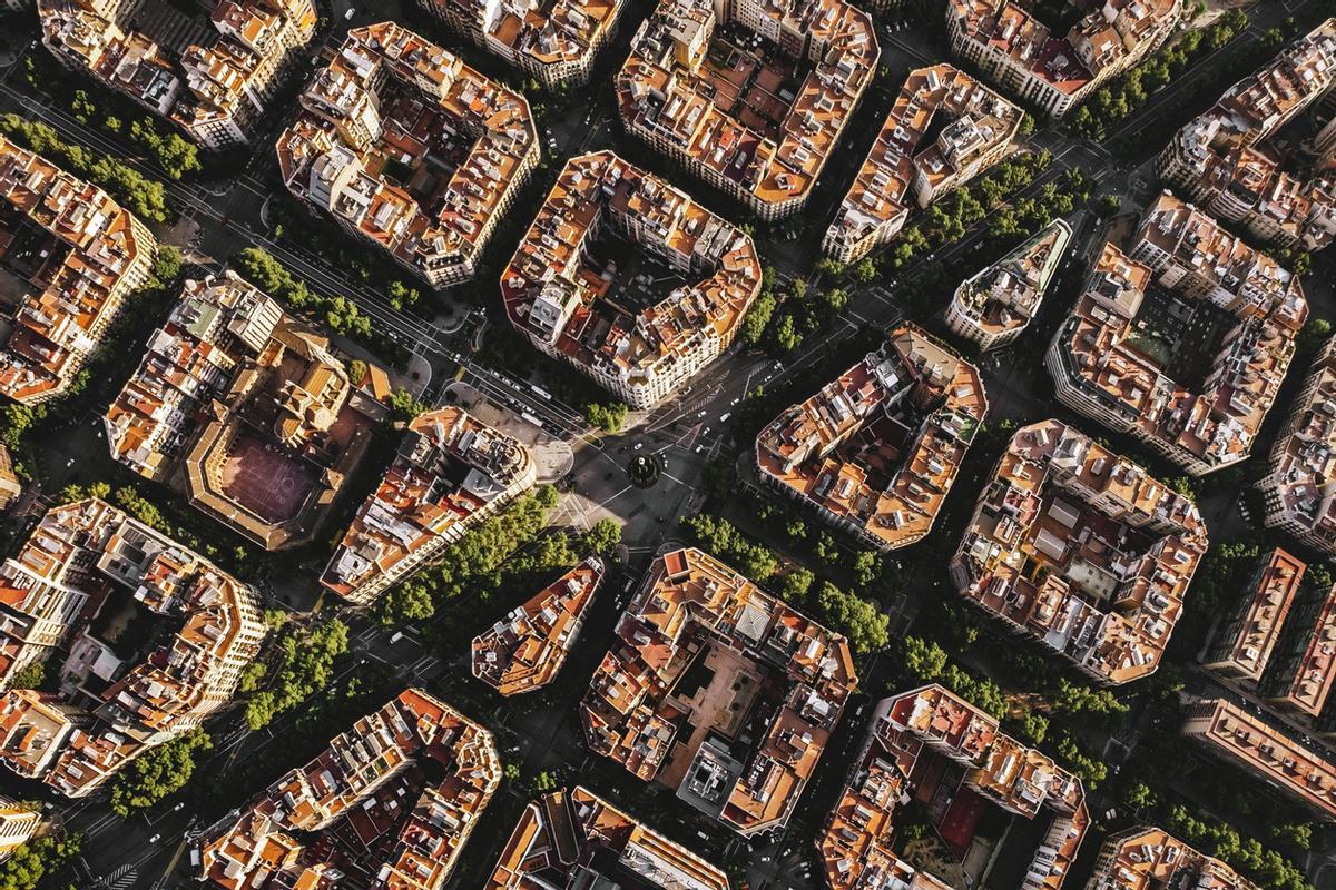 Vista aérea del paisaje urbano de Barcelona