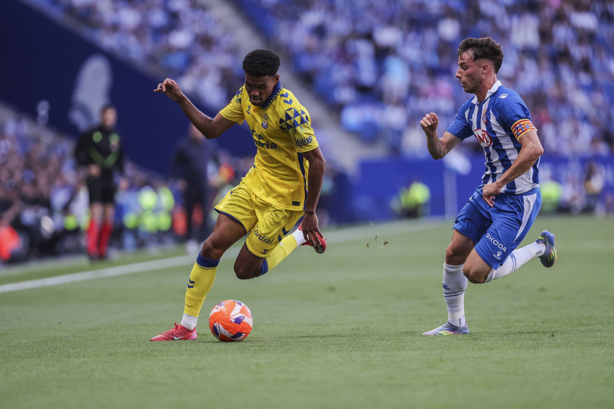 Marvin Park of UD Las Palmas and Javi Puado of RCD Espanyol in action during the Spanish league, La Liga EA Sports, football match played between RCD Espanyol and UD Las Palmas at RCDE Stadium on May 24, 2025 in Cornella, Barcelona, Spain. AFP7 24/05/2025 ONLY FOR USE IN SPAIN. Javier Borrego / AFP7 / Europa Press;2025;SPORT;ZSPORT;SOCCER;ZSOCCER;RCD Espanyol v UD Las Palmas - La Liga EA Sports;