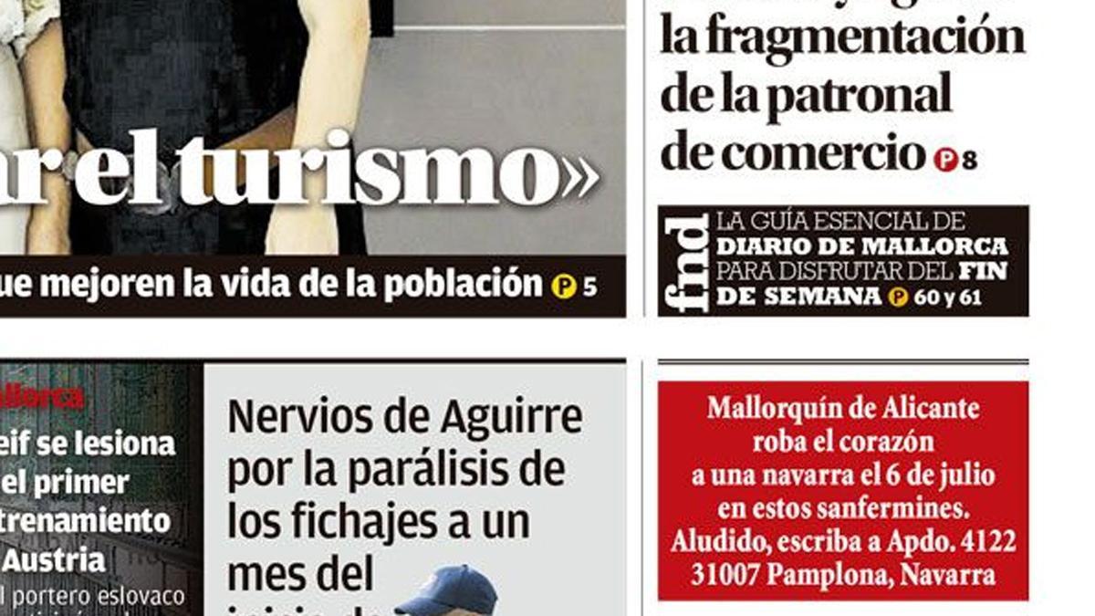 Uno de los anuncios publicado en la portada de Diario de Mallorca.