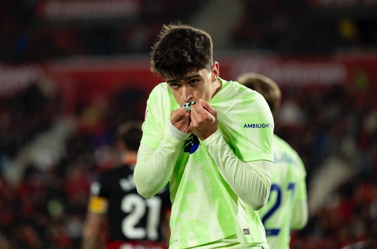 Pau Victor celebrando su gol frente al Mallorca