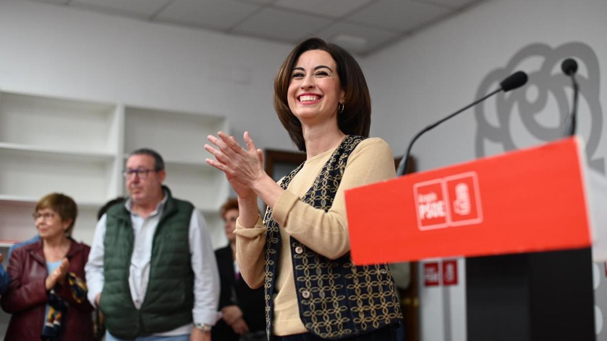 Teresa Ladrero, este domingo tras presentar su candidatura para liderar el PSOE en Zaragoza.