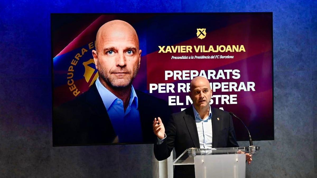 Xavi Vilajoana, en el atril durante su presentación como candidato.