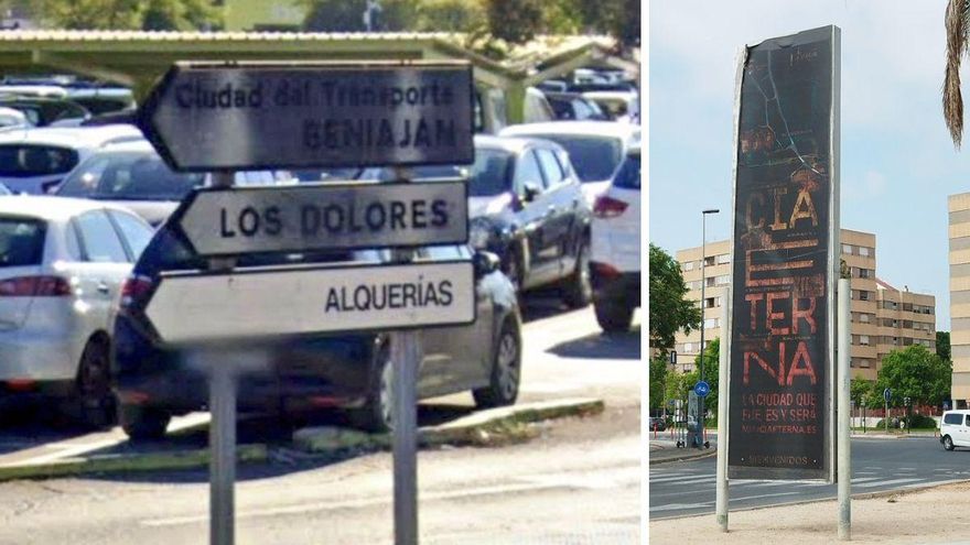 Las fotos de carteles 'derretidos' en Murcia disparan la preocupación por el calor extremo: "Parece que se ha pegado fuego"