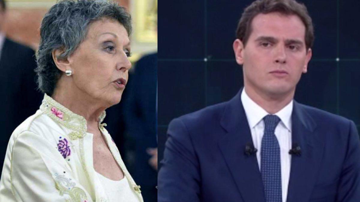 Rosa María Mateo, administradora única provisional de RTVE, y Albert Rivera, candidato de Ciudadanos a la presidencia del Gobierno