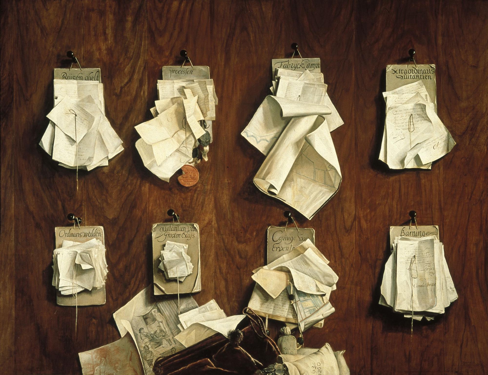 'Documentos de la tesorería del ayuntamiento de Ámsterdam' (1656), de Cornelis Brisé. Óleo sobre lienzo.