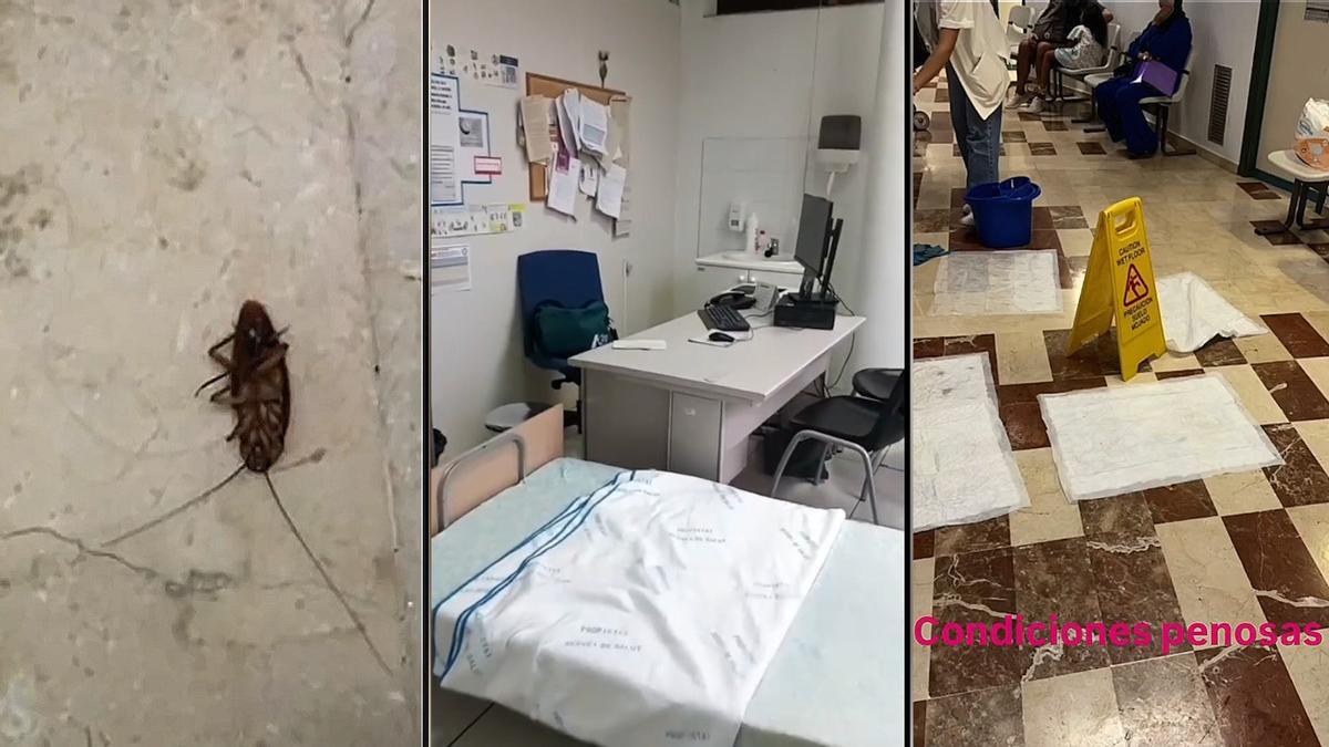 Capturas de pantalla del vídeo que han difundido los sanitarios del centro de salud de s'Escorxador, en el que se pueden ver las malas condiciones de las instalaciones.