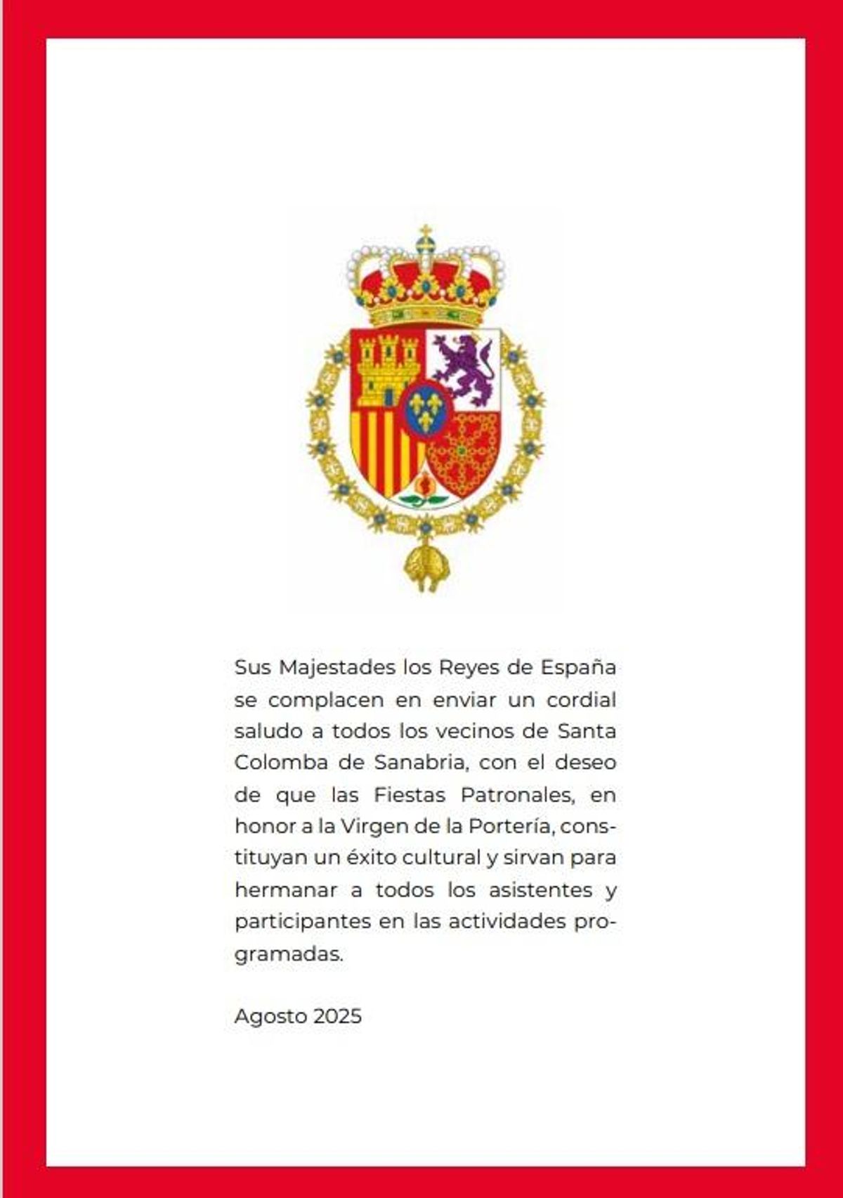 Saluda Reyes de España a las fiestas de Santa Colomba de Sanabria