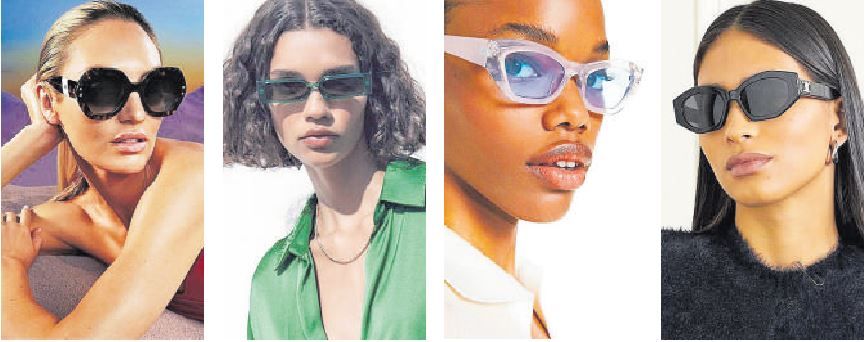 Las gafas de sol que marcan tendencia: gafas XL de Carolina Herrera, gafas rectangulares de Zara, gafas de sol ‘cat eye’ de Bershka y gafas hexagonales de Celine.