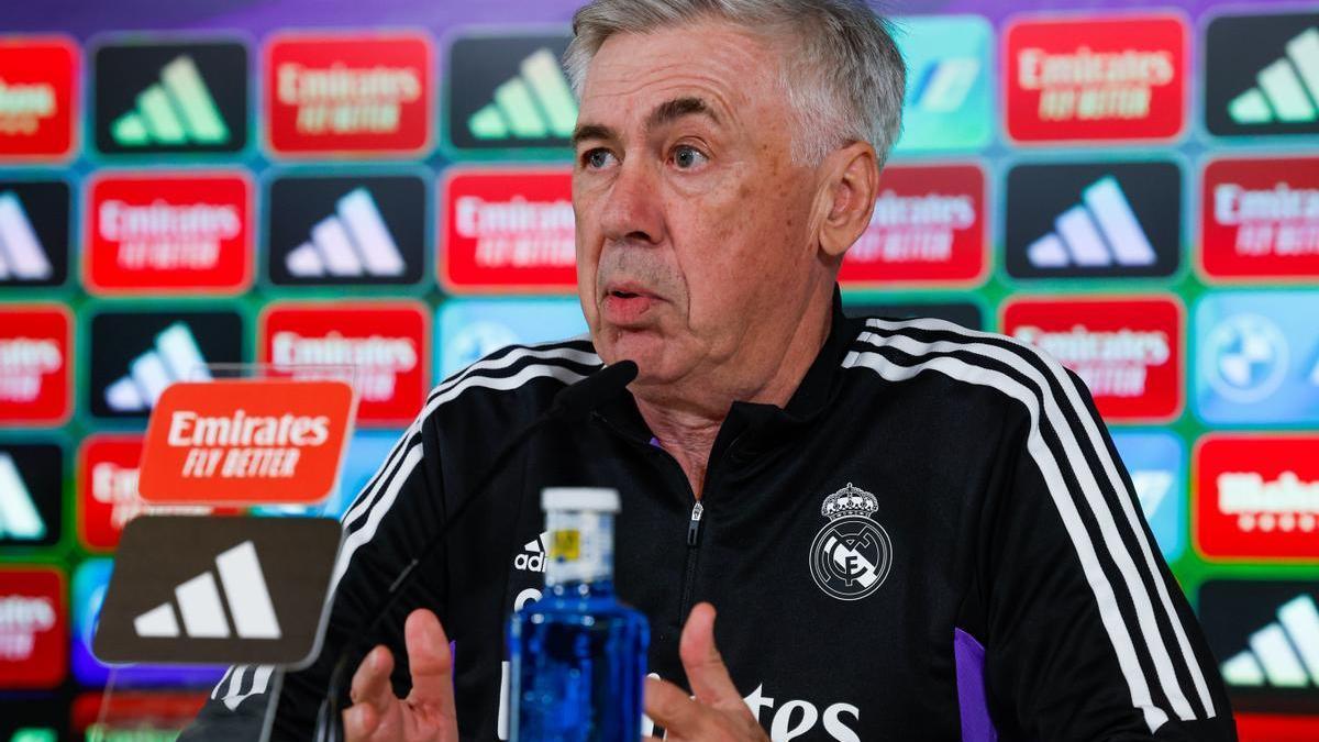 Carlo Ancelotti, entrenador del Real Madrid, durante la rueda de prensa previa al duelo de Copa.