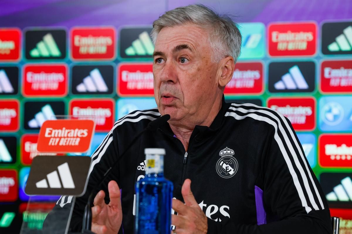 Carlo Ancelotti, entrenador del Real Madrid, durante la rueda de prensa previa al duelo de Copa.