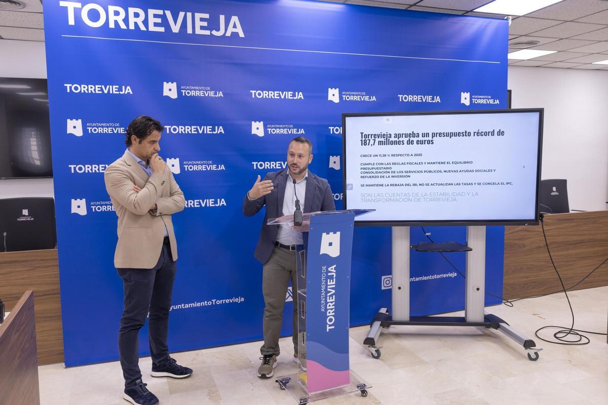 Domingo Paredes y Eduardo Dolón en la presentación de los presupuestos municipales