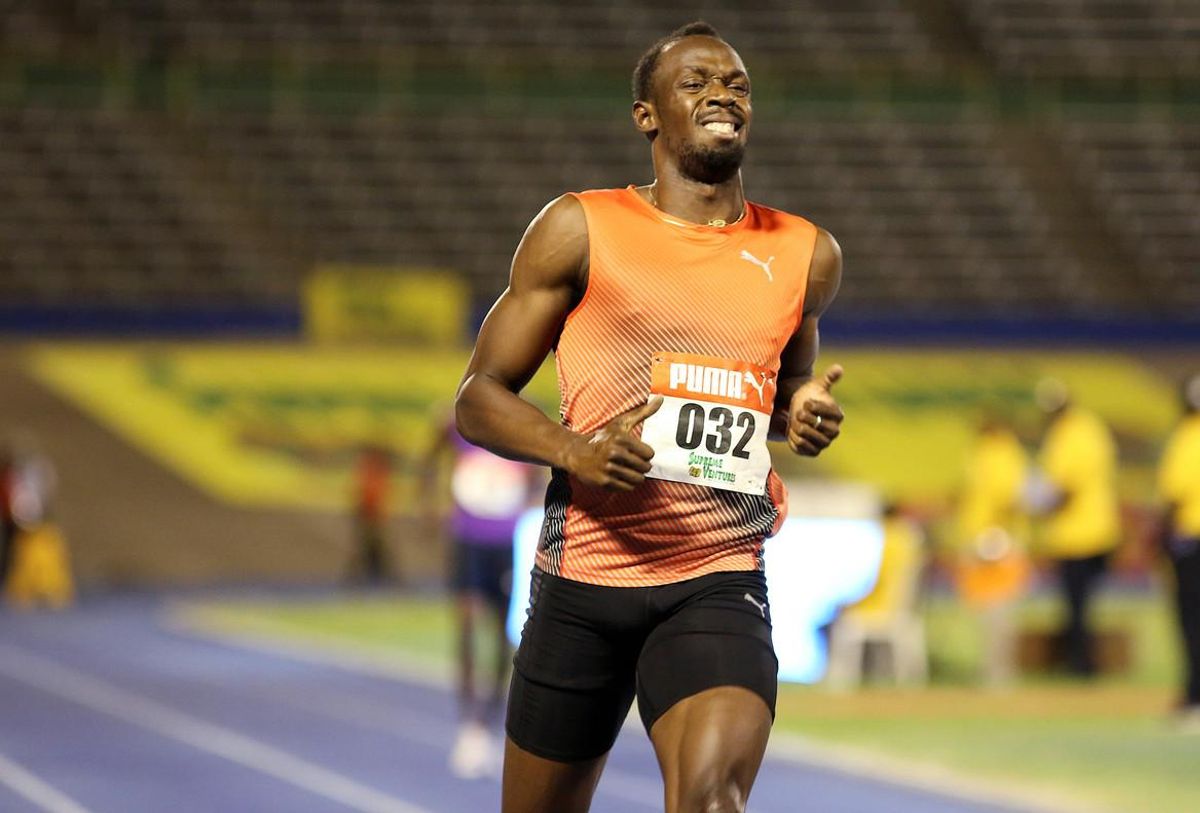 FILE PHOTO -  Athletics - Jamaica National Trials - Kingston - 30/06/16 Winner Usain Bolt of Jamaica upset after his quarter final 100m race. REUTERS/Gilbert Bellamy /File Photo