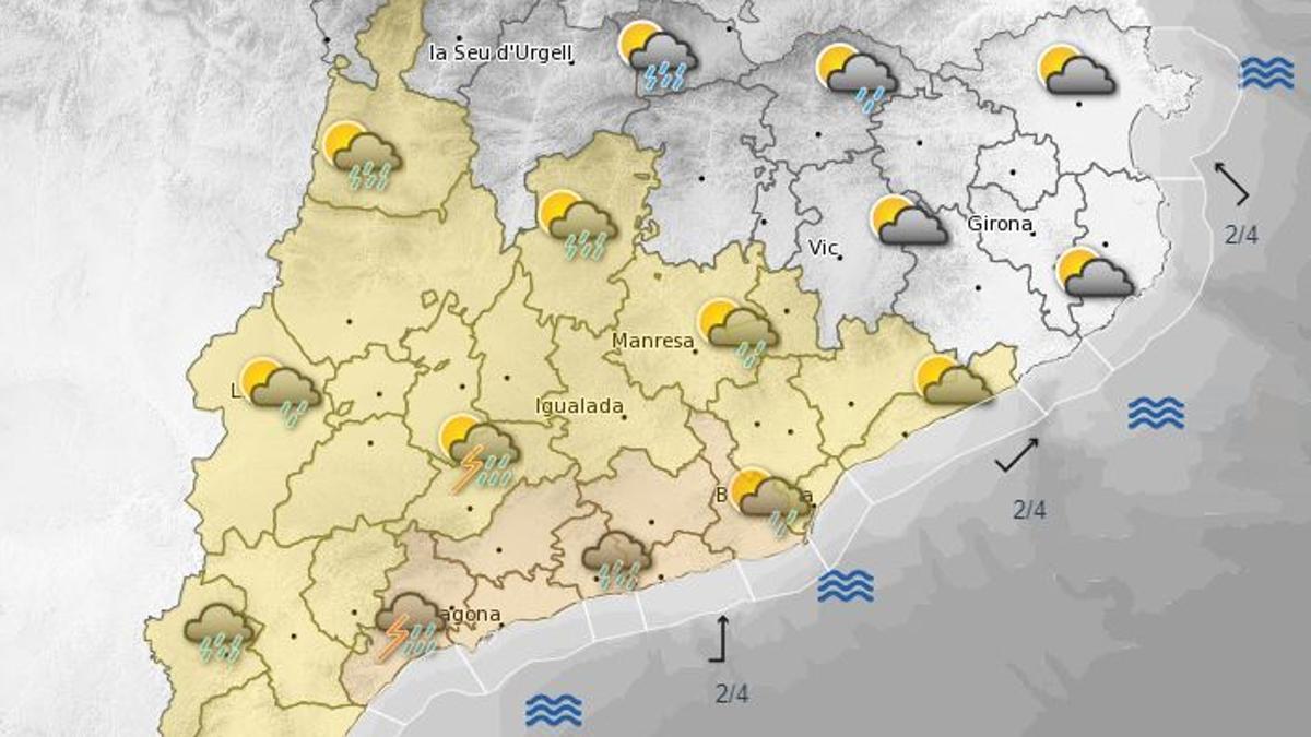 Captura del mapa de precipitacions de dissabte a Catalunya