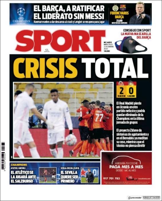 Portada SPORT miércoles 2 diciembre 2020