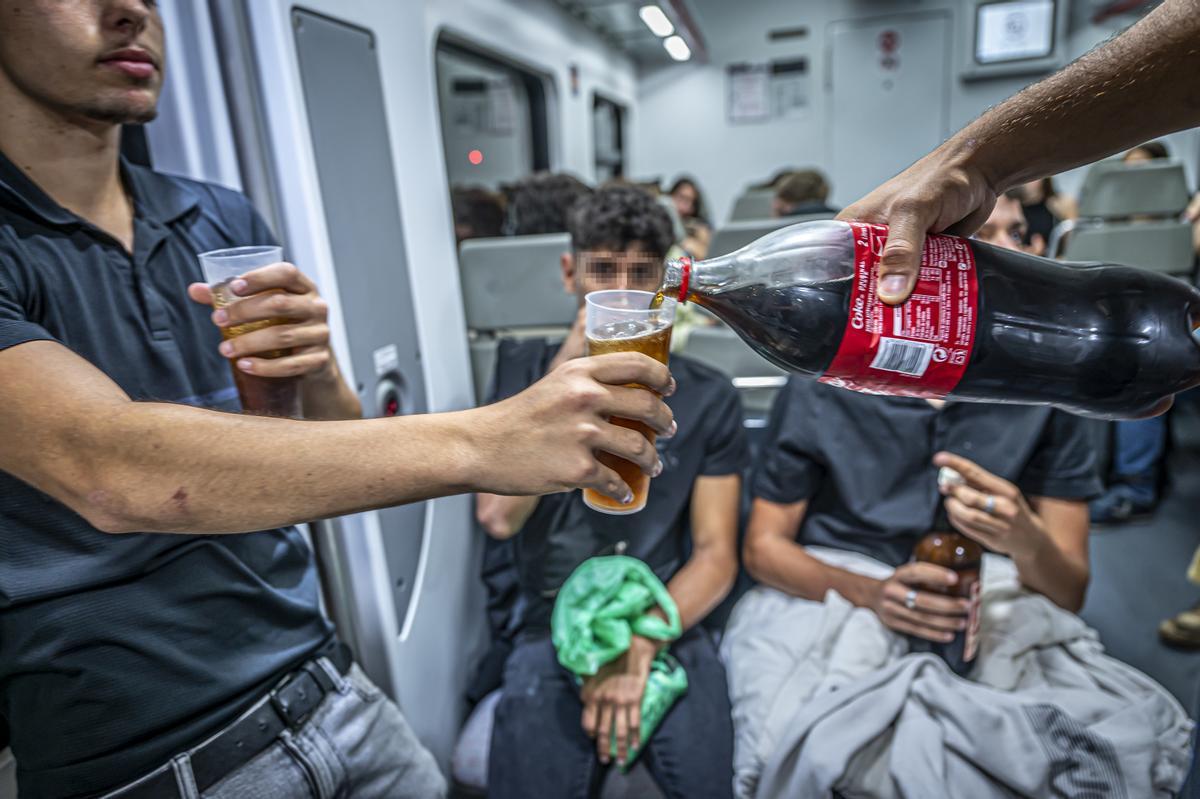 En el tren del botellón a Mataró