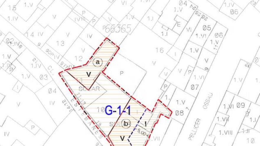 Área de Intervención en la que se creará la nueva plaza y dos espacios urbanizables para construir vivienda.