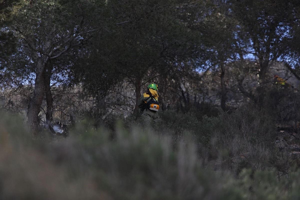 Bomberos trabajando en una de las zonas afectadas por el incendio de Cabo Tiñoso.