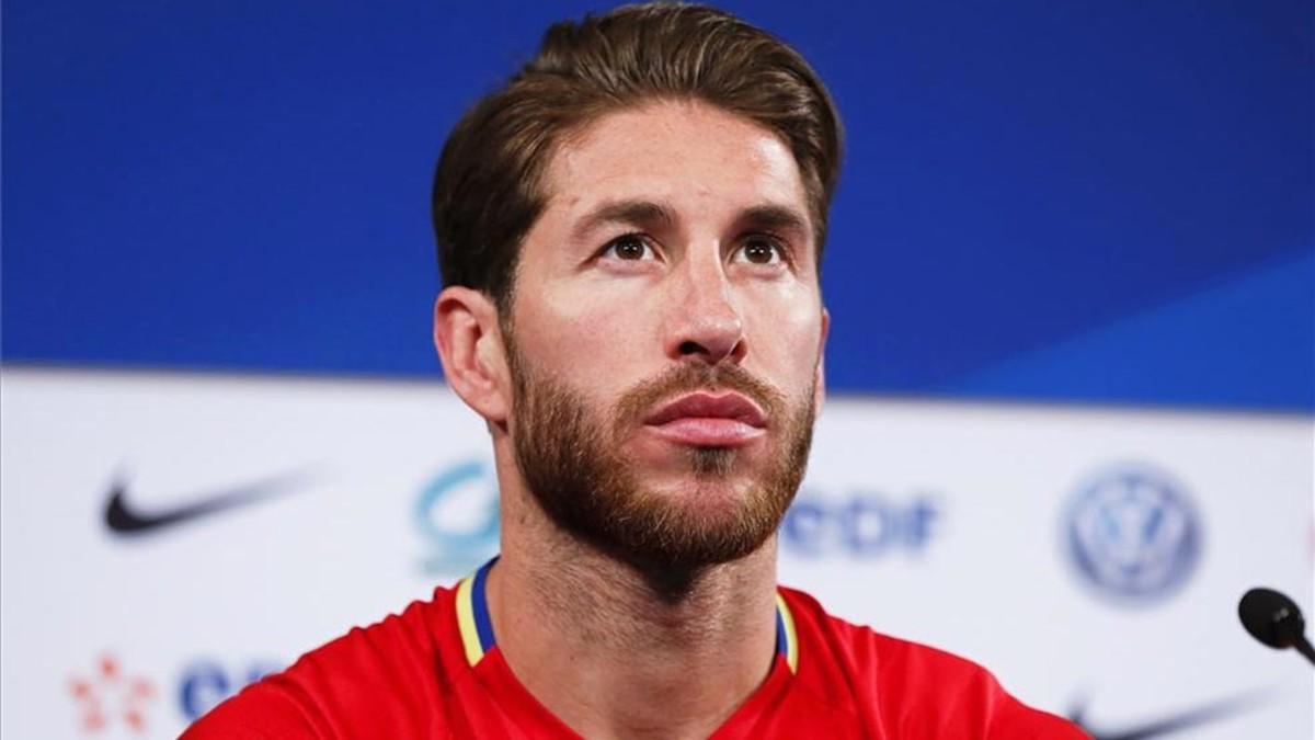 Sergio Ramos, durante su rueda de prensa con la selección