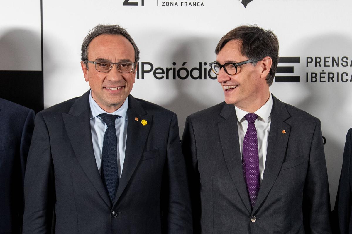 Barcelona. 23/02/2026 Economía. Josep Rull president del Parlament de Catalunya, Salvador Illa president de la Generalitat. Premios Empresa del año Banco Sabadell. Foto: Zowy Voeten