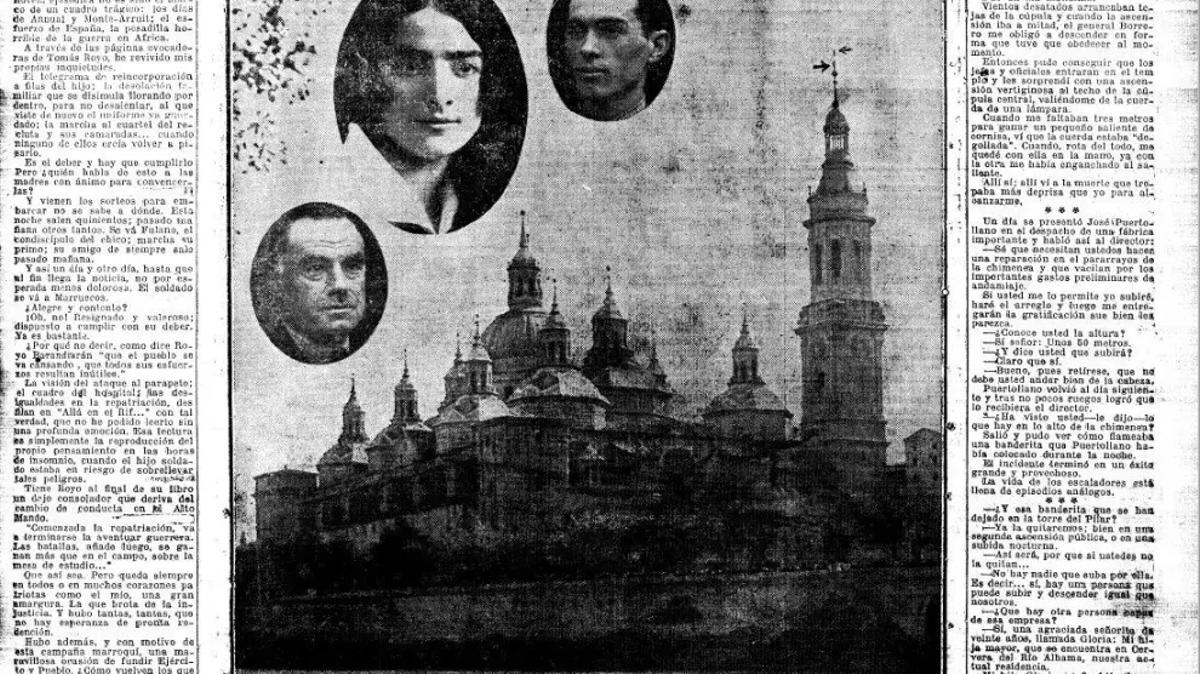 José Puertollano con sus hijos Gloria y Miguel, los tres escalatorres famosos por sus ascensiones como la de la torre alta del Pilar en cuya veleta realizaron padre e hijo arriesgados ejercicios