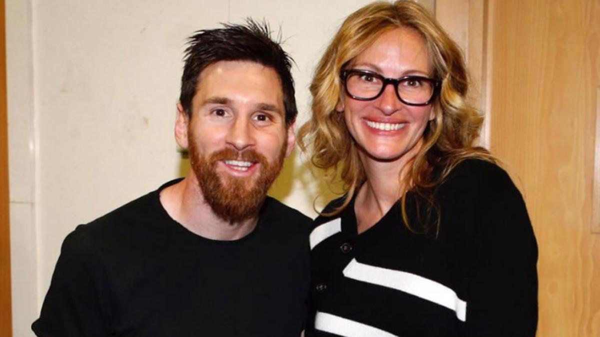 Leo Messi con Julia Roberts en el Santiago Bernabéu