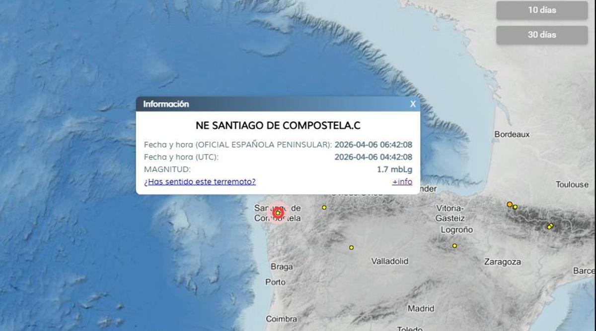 Registrado un temblor de magnitud 1,7 con epicentro en Santiago