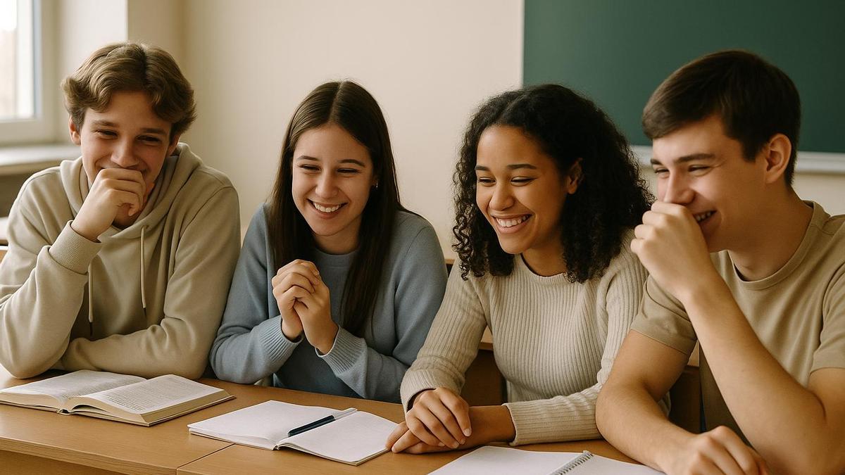 Adolescentes riendo en clase
