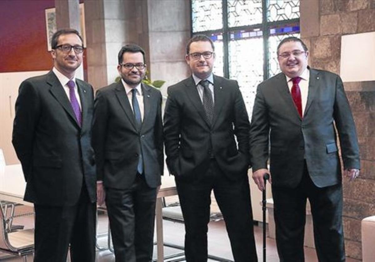 D’esquerra a dreta, Luca Bellizzi, Roger Albinyana, Iban Rabasa i Adam Casals, ahir Barcelona.