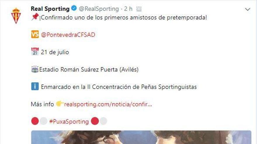 El Sporting anuncia un amistoso con el Pontevedra el 21 de julio