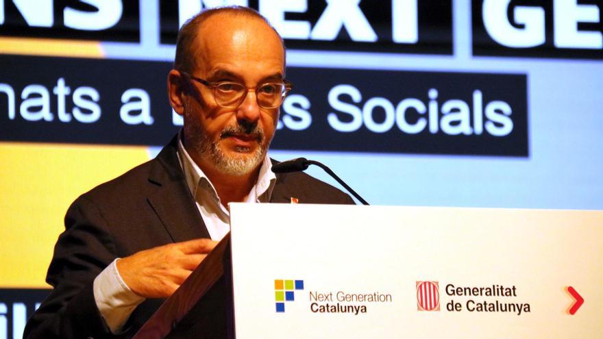 El conseller de Drets Socials, Carles Campuzano, durant la seva intervenció a l'acte de presentació de les actuacions finançades amb el fons Next Generation EU