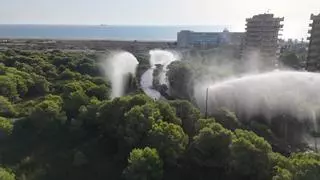 Bomberos y cañones refrescan la Devesa del Saler para combatir la "ponentà"