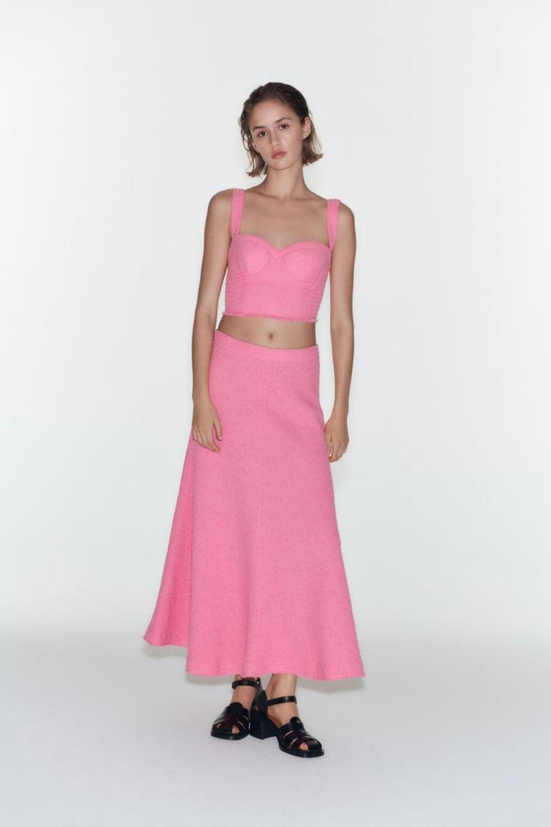 Falda larga rosa de Zara
