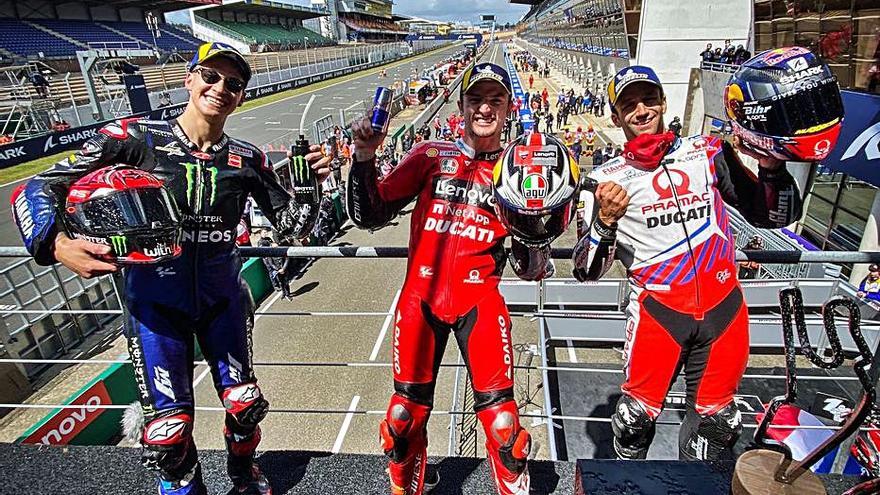 Quartararo, Miller y Zarco (de izq. a der), podio en Francia. | MOTOGP