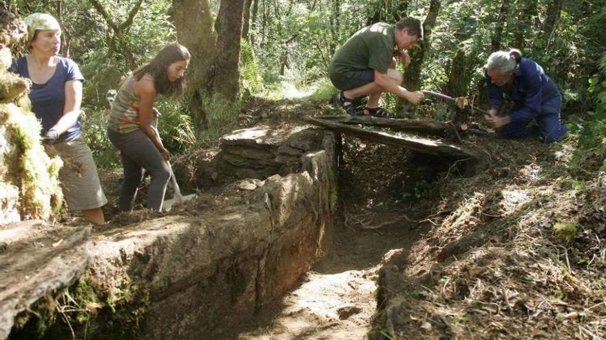 Los ecologistas de Ramarro Sicilia y Henrique Banet trabajan estos días para despejar la ruta. // Bernabé