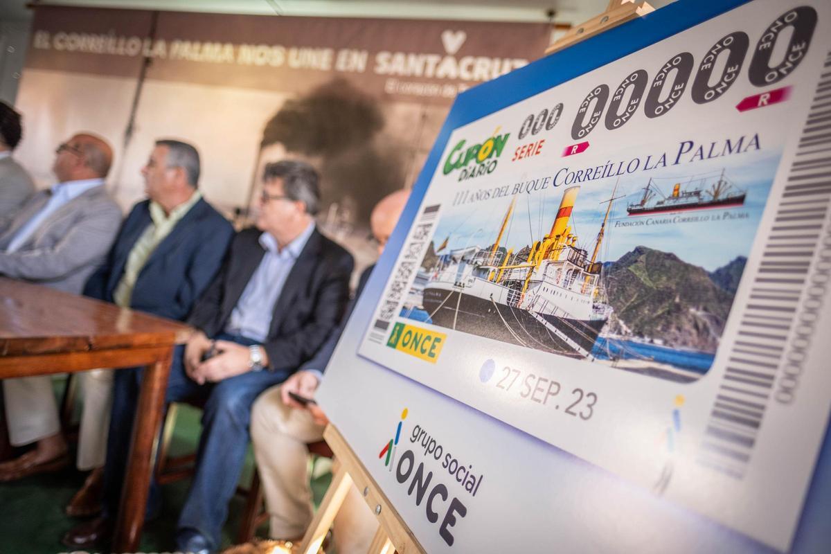 Presentación del cupón de la once conmemorativo del Correíllo La Palma