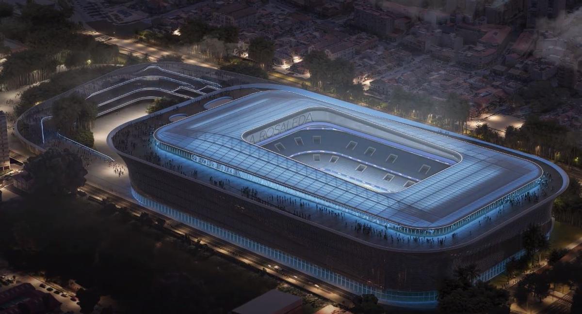 Infografía del estadio de La Rosaleda, en Málaga, de cara al Mundial de 2030.