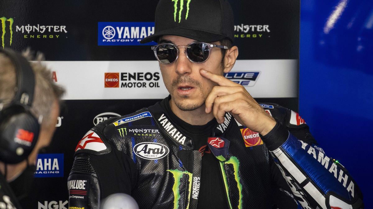 Maverick Viñales, during a race. Maverick Viñales, during a race.
