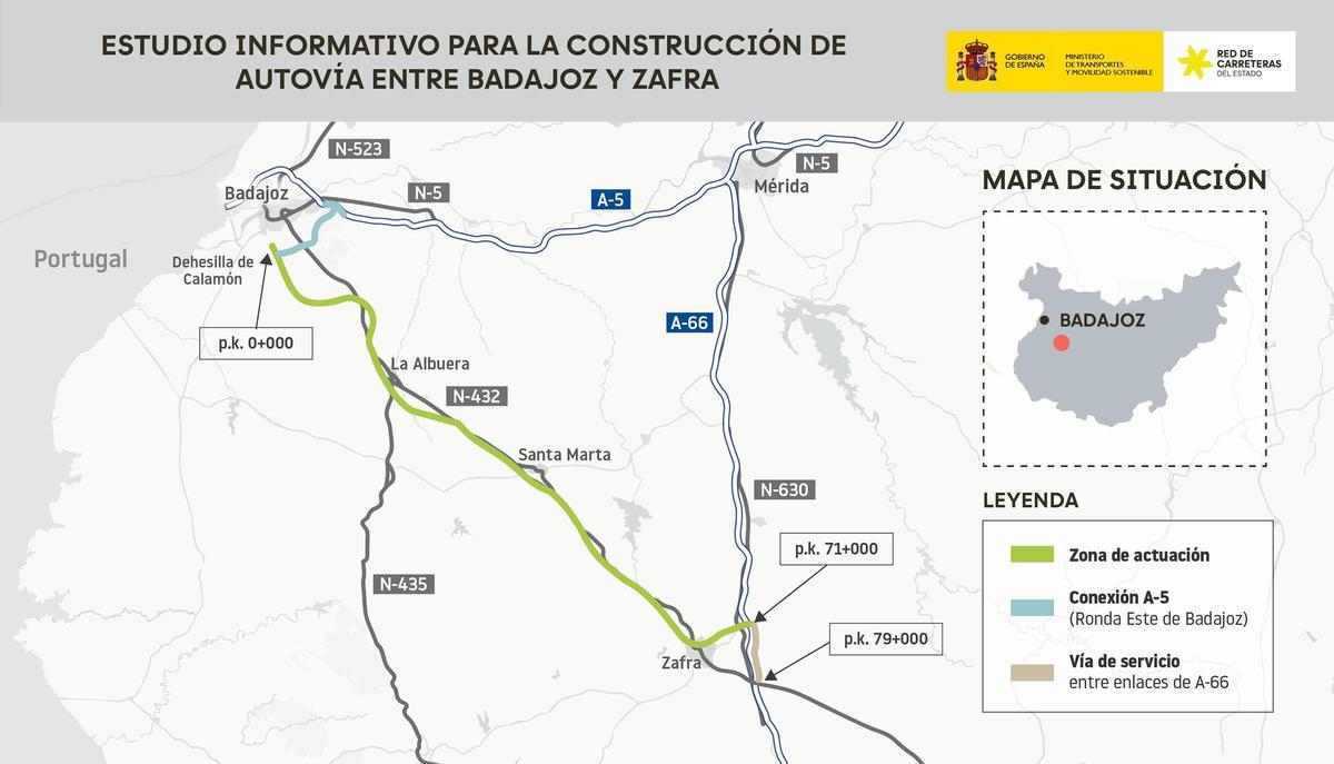 Tramo de la autovía Badajoz-Zafra, a cuyo estudio informativo ha dado luz verde el Ministerio de Transportes.