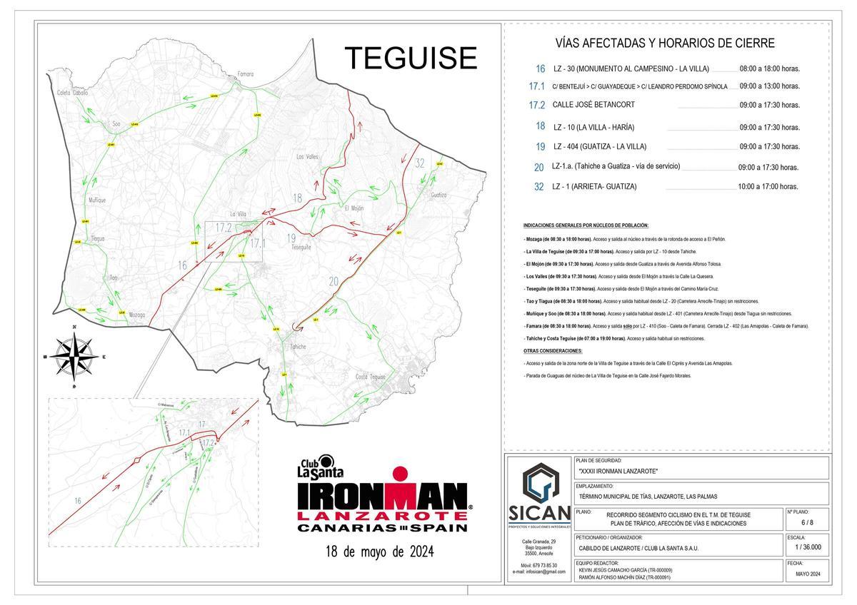 Cortes de carreteras en el municipio de Teguise por el Ironman Lanzarote 2024.