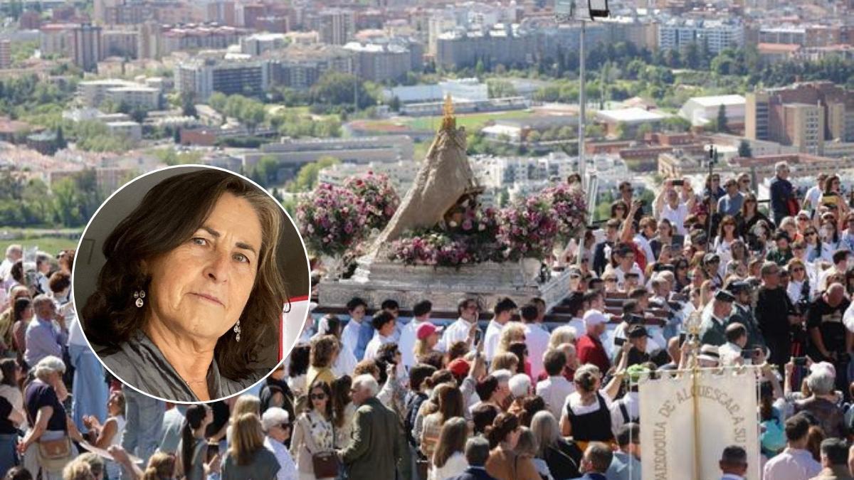 Una instantánea de la Bajada de la patrona de Cáceres. En el círculo, Marisol Borreguero, que va a ser la pregonera.