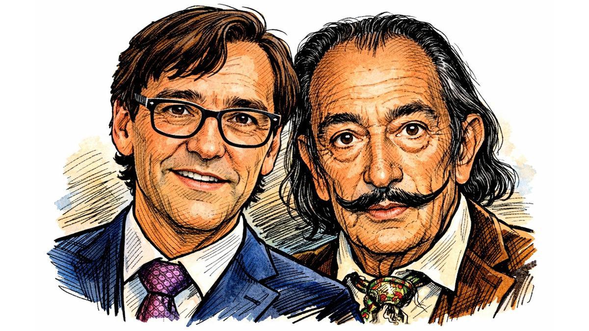 Il·lustració de Salvador Illa i Salvador Dalí generada amb intel·ligència artificial.